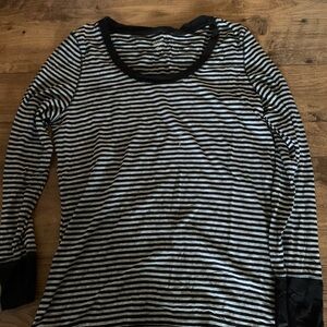 Women’s petite black and grey striped long sleeve T-shirt